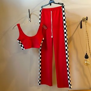 2 piece set red and back and white checkered set